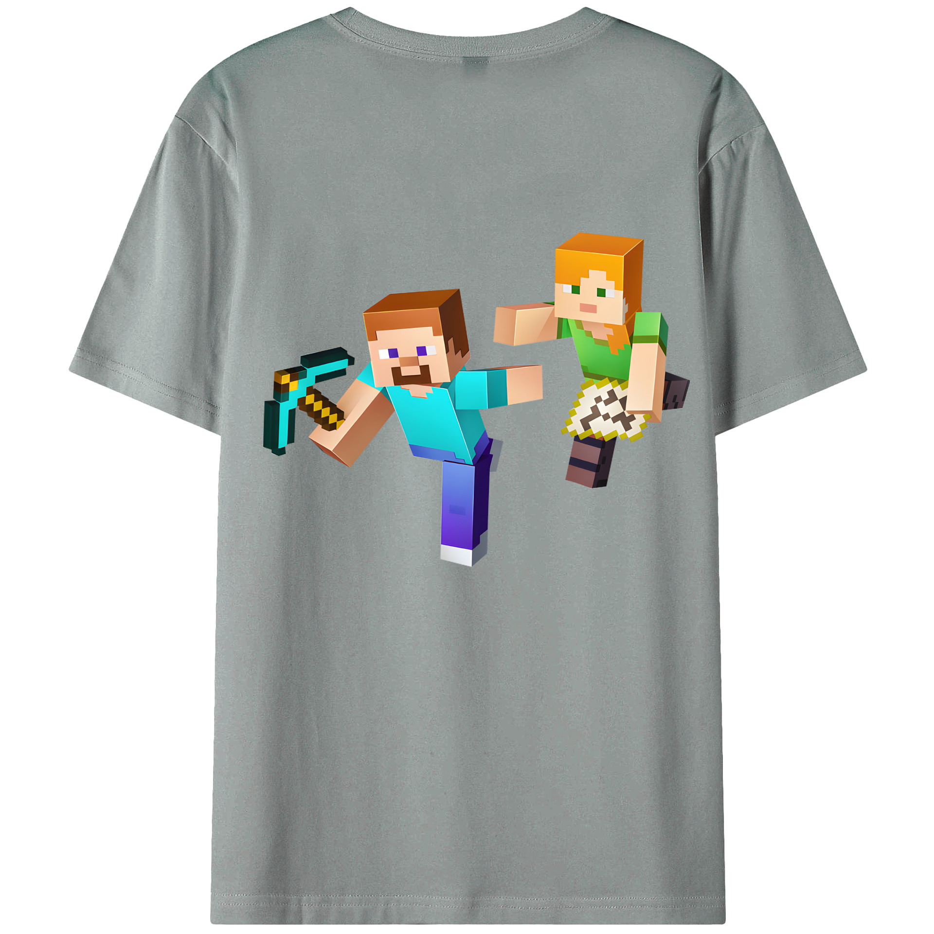 （画像用） マインクラフト ブロックの世界 Minecraft MC Block world 綿100％ メンズ半袖Tシャツ（バックプリント） 通気性